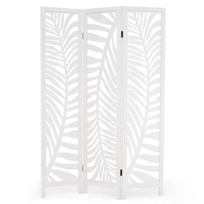 3-Panel Room Divider 170 cm Freestanding Privacy Screen with Natural Paulownia Wood Frame-White