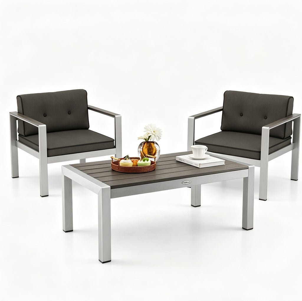 3-Piece Aluminum Patio Set with Cushions for Garden Backyard Poolside-