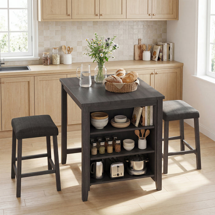 3-Piece Bar Table Set with Power Outlet Counter Height Kitchen Dining Table-