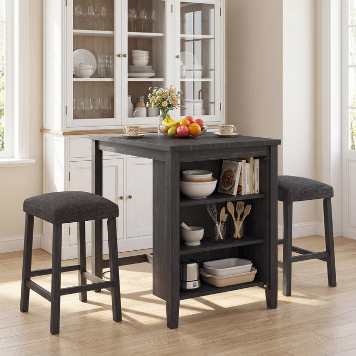 3-Piece Bar Table Set with Power Outlet Counter Height Kitchen Dining Table-
