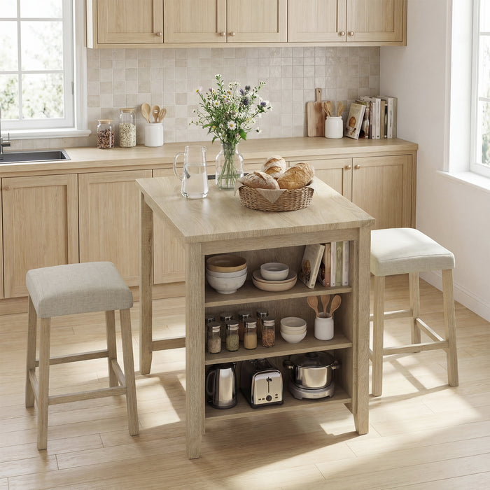 3-Piece Bar Table Set with Power Outlet Counter Height Kitchen Dining Table-