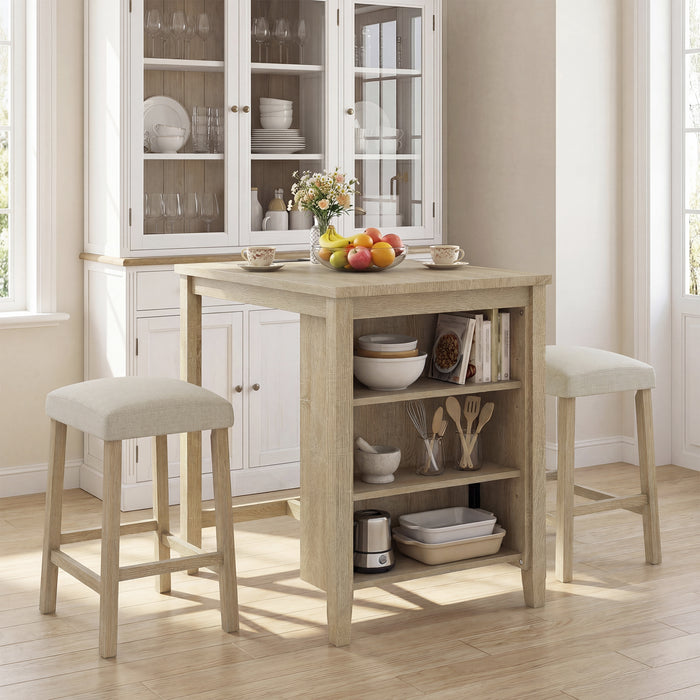 3-Piece Bar Table Set with Power Outlet Counter Height Kitchen Dining Table-