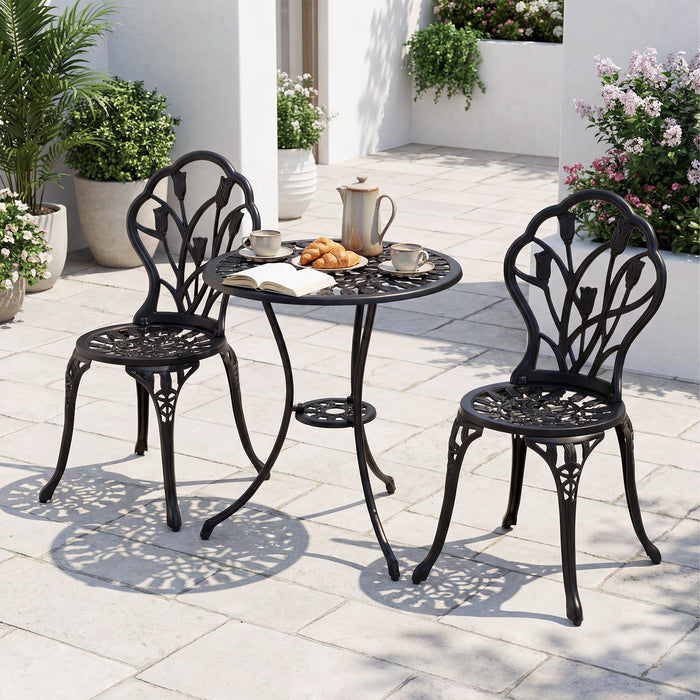 3-Piece Cast Aluminum Bistro Set Patio All-Weather Table and Chairs with Umbrella Hole-