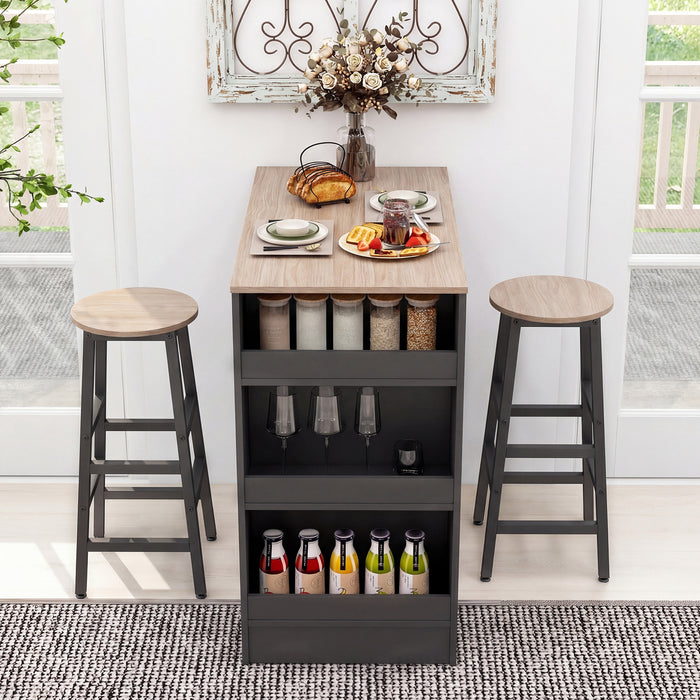 3-Piece Dining Table Set 91 cm Counter Height Bistro Table with 3 Storage Shelves-
