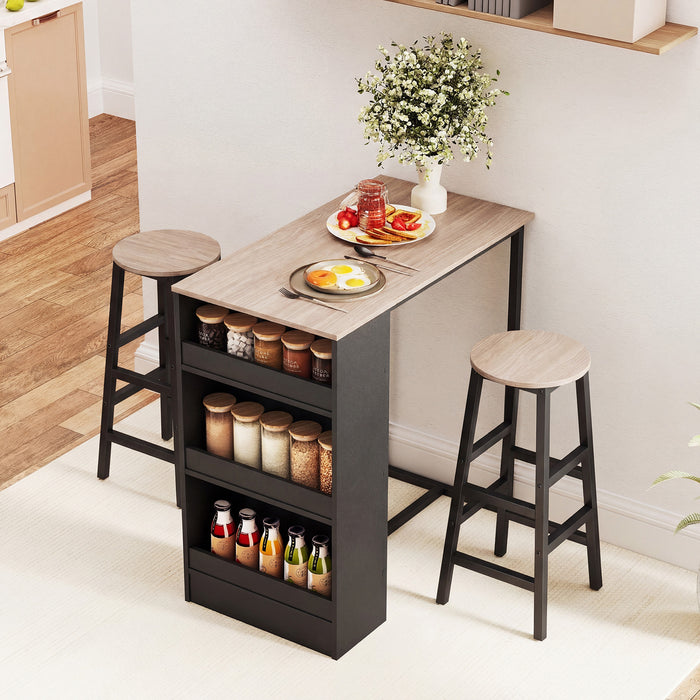 3-Piece Dining Table Set 91 cm Counter Height Bistro Table with 3 Storage Shelves-