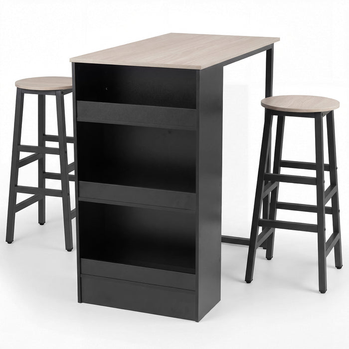 3-Piece Dining Table Set 91 cm Counter Height Bistro Table with 3 Storage Shelves-