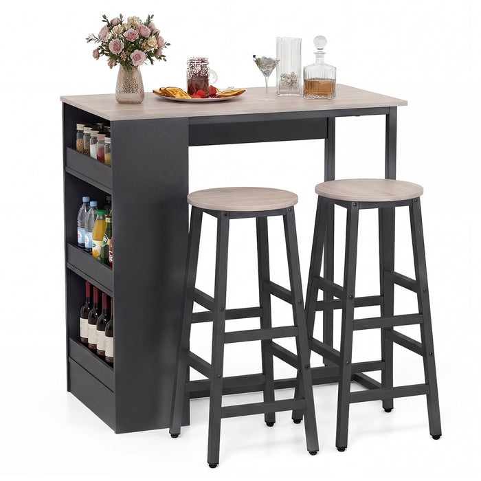 3-Piece Dining Table Set 91 cm Counter Height Bistro Table with 3 Storage Shelves-