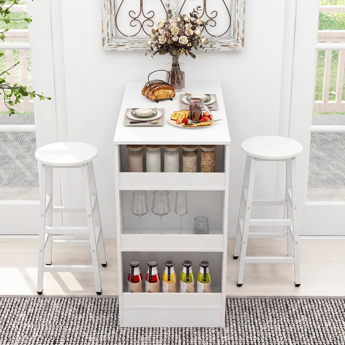 3-Piece Dining Table Set 91 cm Counter Height Bistro Table with 3 Storage Shelves-