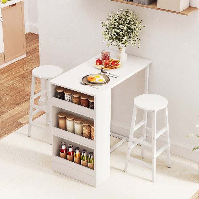 3-Piece Dining Table Set 91 cm Counter Height Bistro Table with 3 Storage Shelves-