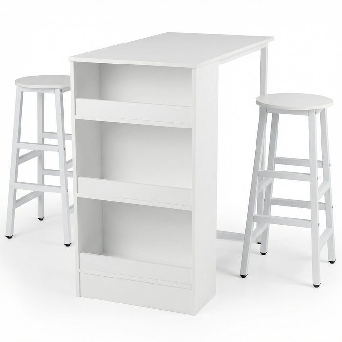 3-Piece Dining Table Set 91 cm Counter Height Bistro Table with 3 Storage Shelves-