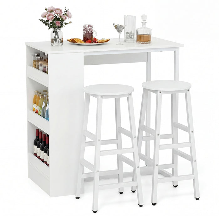 3-Piece Dining Table Set 91 cm Counter Height Bistro Table with 3 Storage Shelves-