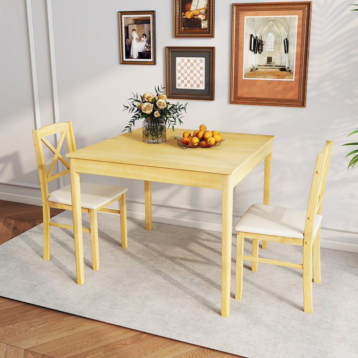 3-Piece Dining Table Set Wooden Square Kitchen Table with 2 Upholstered Chairs for 2 People-