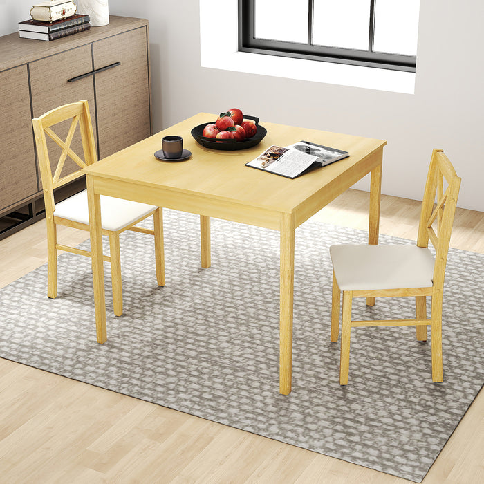 3-Piece Dining Table Set Wooden Square Kitchen Table with 2 Upholstered Chairs for 2 People-