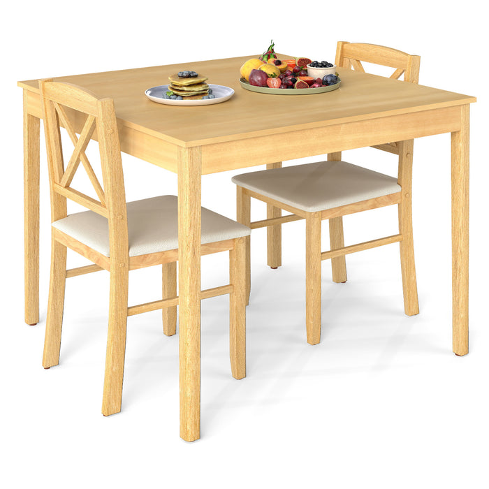 3-Piece Dining Table Set Wooden Square Kitchen Table with 2 Upholstered Chairs for 2 People-