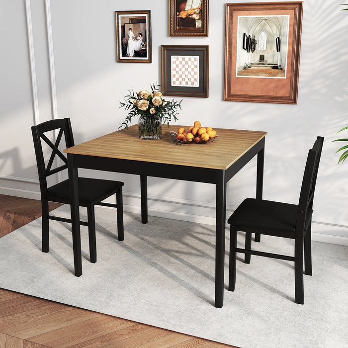 3-Piece Dining Table Set Wooden Square Kitchen Table with 2 Upholstered Chairs for 2 People-