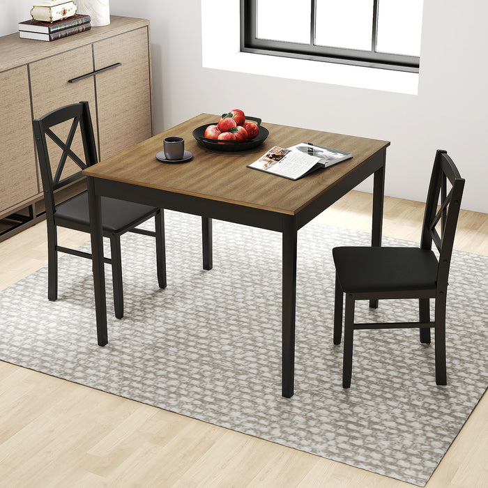 3-Piece Dining Table Set Wooden Square Kitchen Table with 2 Upholstered Chairs for 2 People-