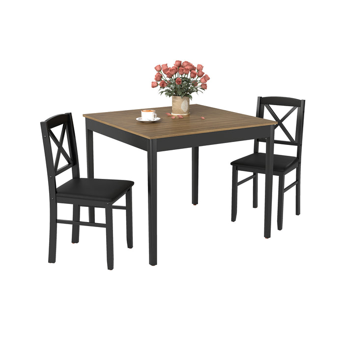 3-Piece Dining Table Set Wooden Square Kitchen Table with 2 Upholstered Chairs for 2 People-
