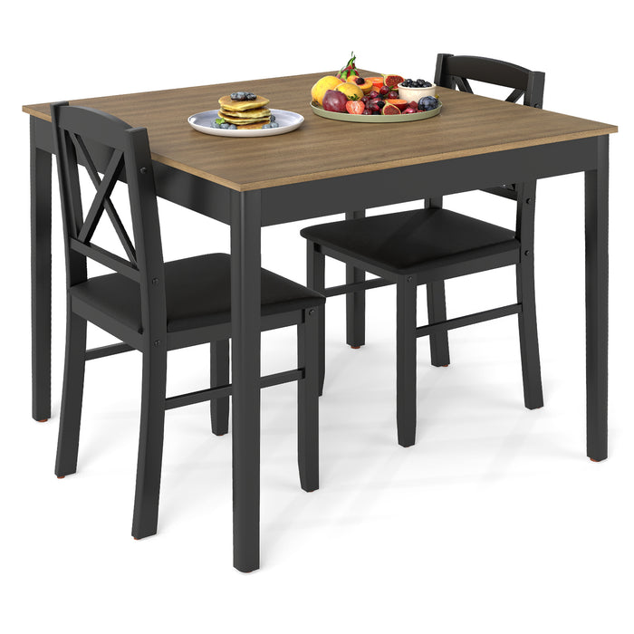 3-Piece Dining Table Set Wooden Square Kitchen Table with 2 Upholstered Chairs for 2 People-