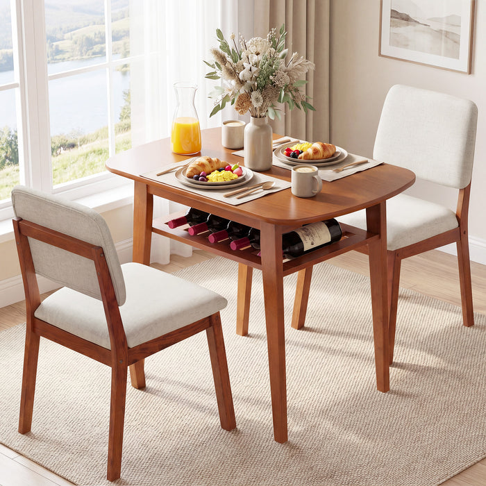 3-Piece Dining Table Set with Storage Rack for Small Spaces-