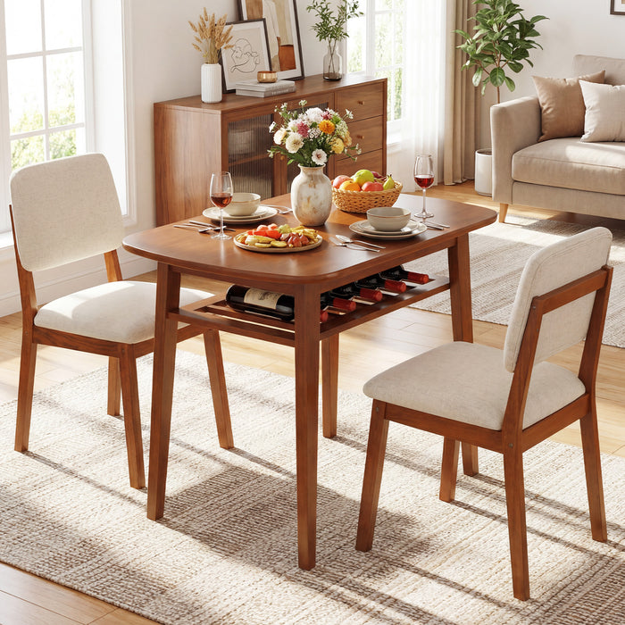 3-Piece Dining Table Set with Storage Rack for Small Spaces-