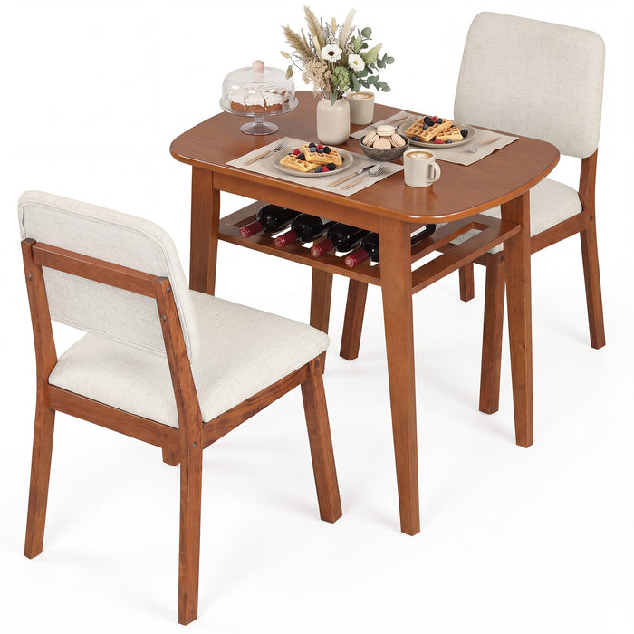 3-Piece Dining Table Set with Storage Rack for Small Spaces-