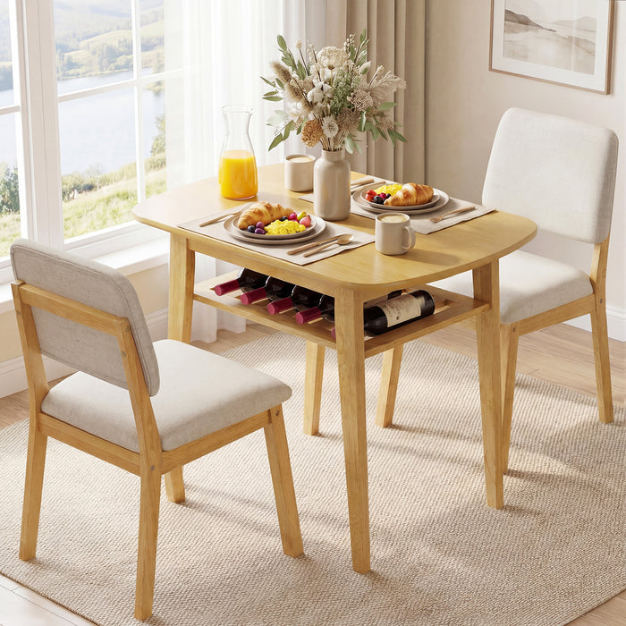 3-Piece Dining Table Set with Storage Rack for Small Spaces-