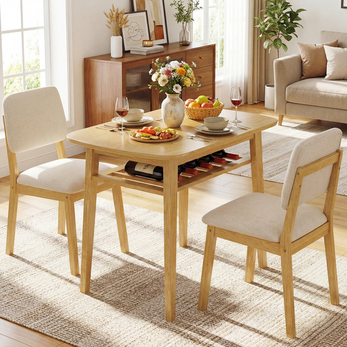3-Piece Dining Table Set with Storage Rack for Small Spaces-