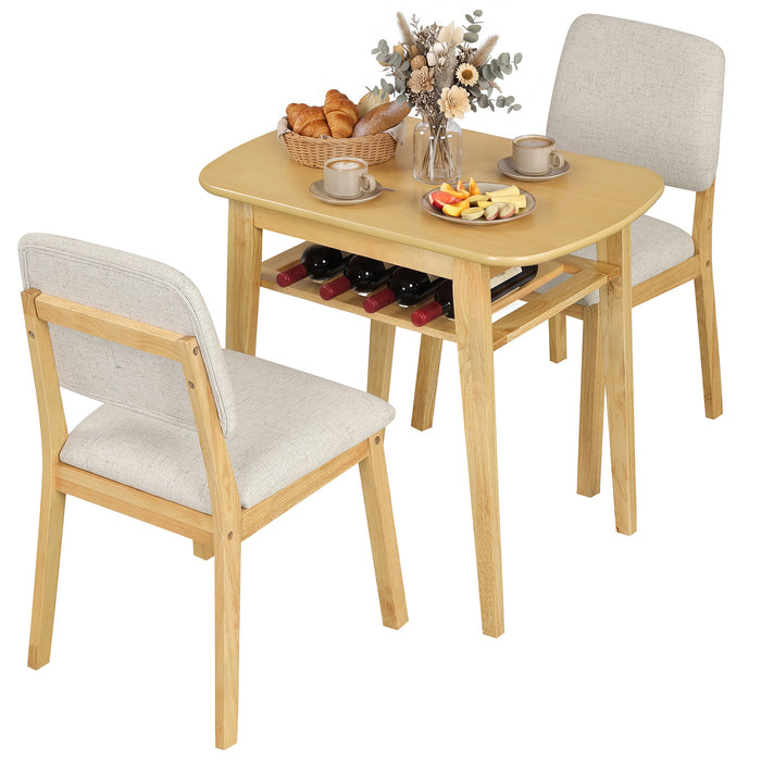 3-Piece Dining Table Set with Storage Rack for Small Spaces-