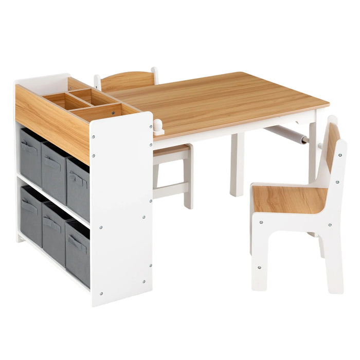 3-Piece Kids Art Table and Chair Set with 6 Removable Storage Bins-