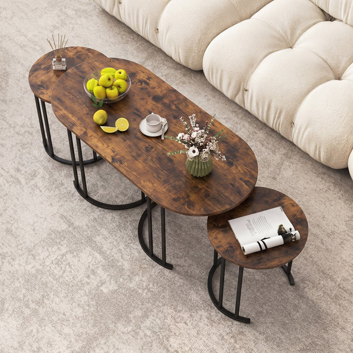 3-Piece Nesting Coffee Table Set 110cm Coffee Table with 2 Side Tables-