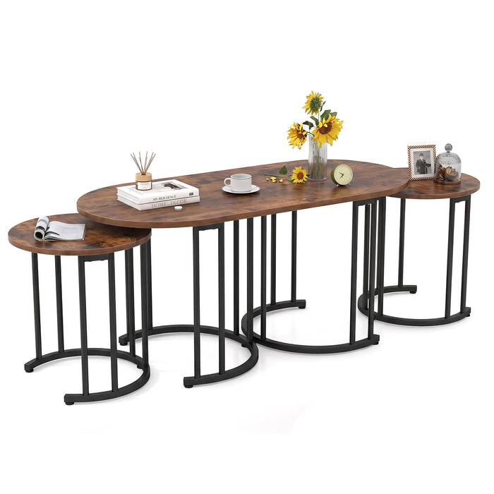 3-Piece Nesting Coffee Table Set 110cm Coffee Table with 2 Side Tables-