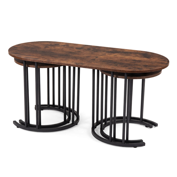 3-Piece Nesting Coffee Table Set 110cm Coffee Table with 2 Side Tables-