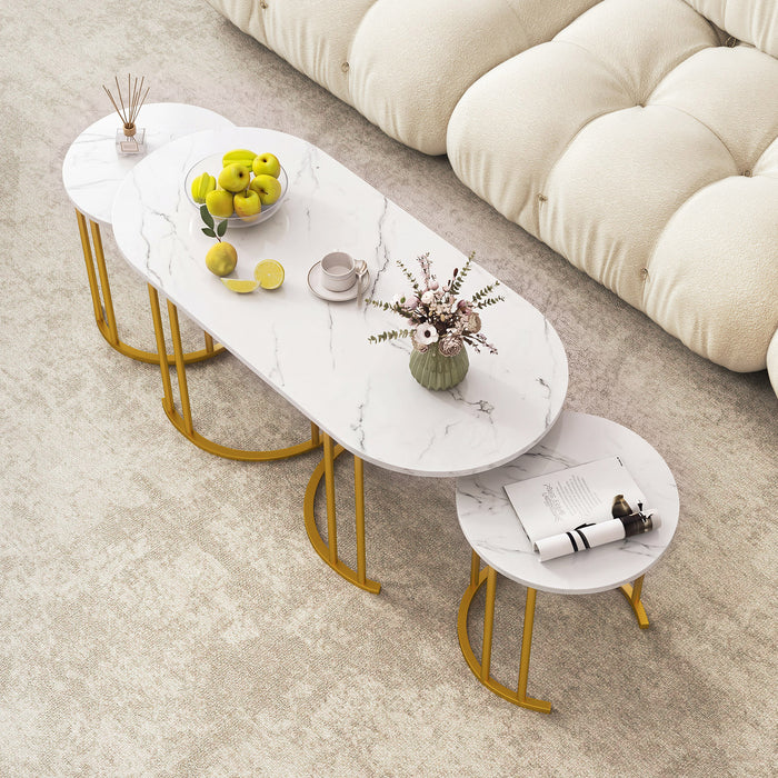 3-Piece Nesting Coffee Table Set 110cm Coffee Table with 2 Side Tables-