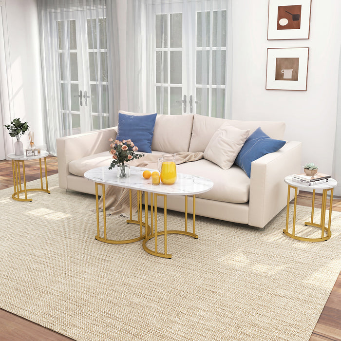 3-Piece Nesting Coffee Table Set 110cm Coffee Table with 2 Side Tables-