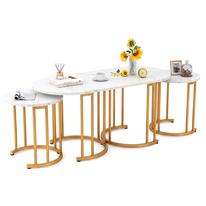 3-Piece Nesting Coffee Table Set 110cm Coffee Table with 2 Side Tables-