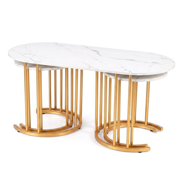 3-Piece Nesting Coffee Table Set 110cm Coffee Table with 2 Side Tables-