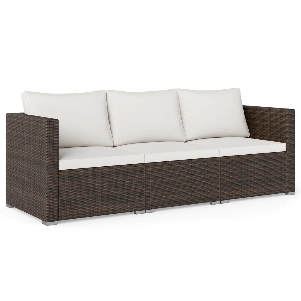 3-Piece Outdoor Wicker Sectional Sofa Set PE Rattan Modular Couch with Thick Cushions-White