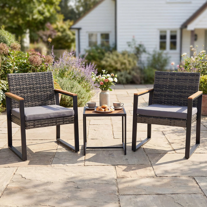 3-Piece PE Wicker Patio Set with Soft Cushion and Side Table for Balcony-