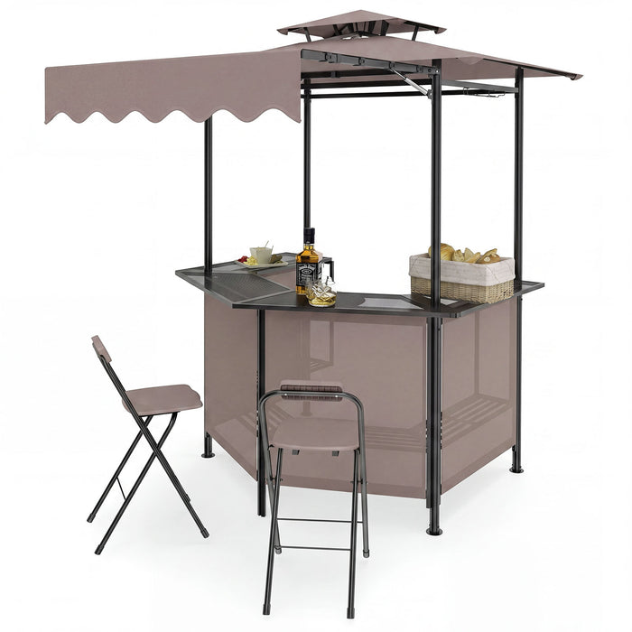 3-Piece Patio Bar Set and Outdoor BBQ Canopy with Bar Table and 2 Folding Bar Stools for Backyard-