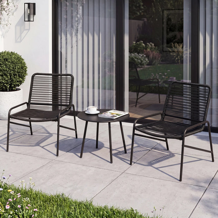 3 Piece Patio Bistro Set Rattan Chairs with Side Table Outdoor Wicker Conversation Set-