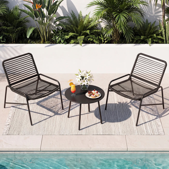 3 Piece Patio Bistro Set Rattan Chairs with Side Table Outdoor Wicker Conversation Set-