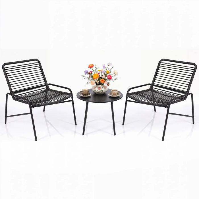 3 Piece Patio Bistro Set Rattan Chairs with Side Table Outdoor Wicker Conversation Set-