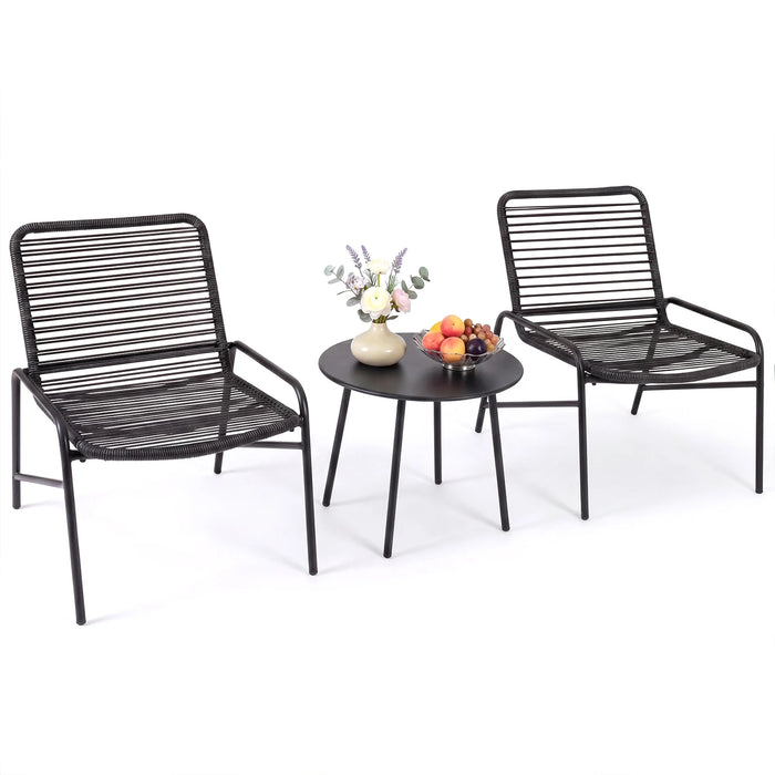 3 Piece Patio Bistro Set Rattan Chairs with Side Table Outdoor Wicker Conversation Set-