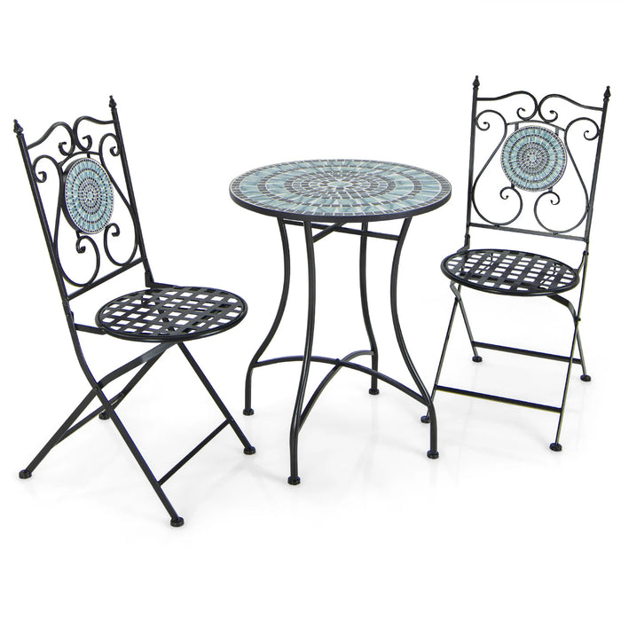 3-Piece Patio Bistro Set with Metal Round Table and 2 Folding Chairs for Indoor and Outdoor Use