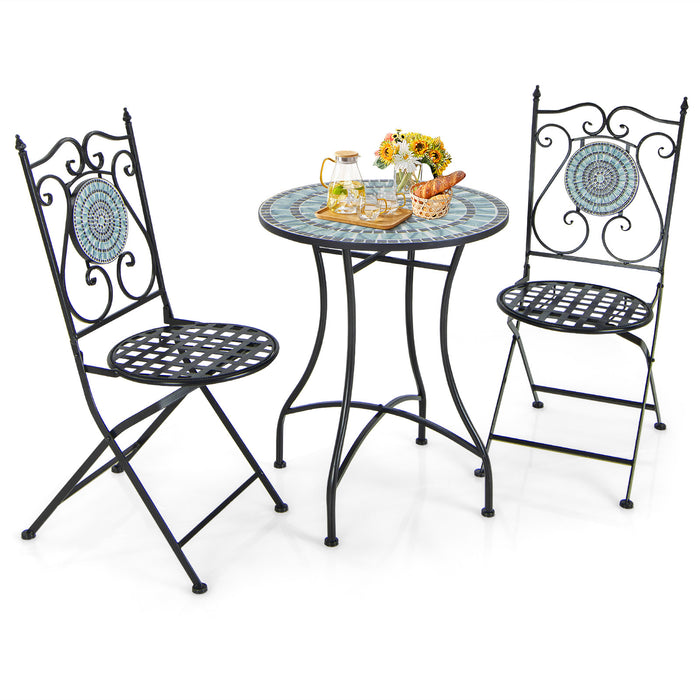 3-Piece Patio Bistro Set with Metal Round Table and 2 Folding Chairs for Indoor and Outdoor Use
