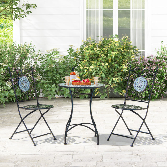 3-Piece Patio Bistro Set with Metal Round Table and 2 Folding Chairs for Indoor and Outdoor Use