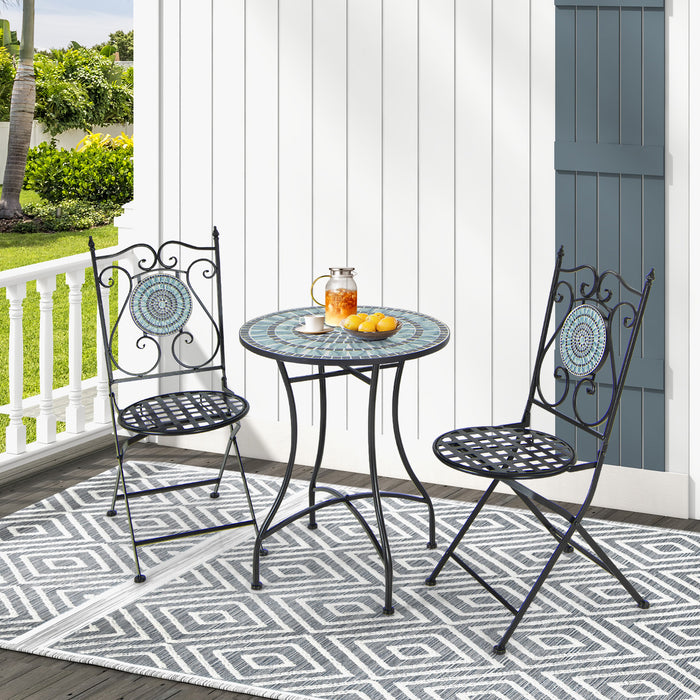 3-Piece Patio Bistro Set with Metal Round Table and 2 Folding Chairs for Indoor and Outdoor Use