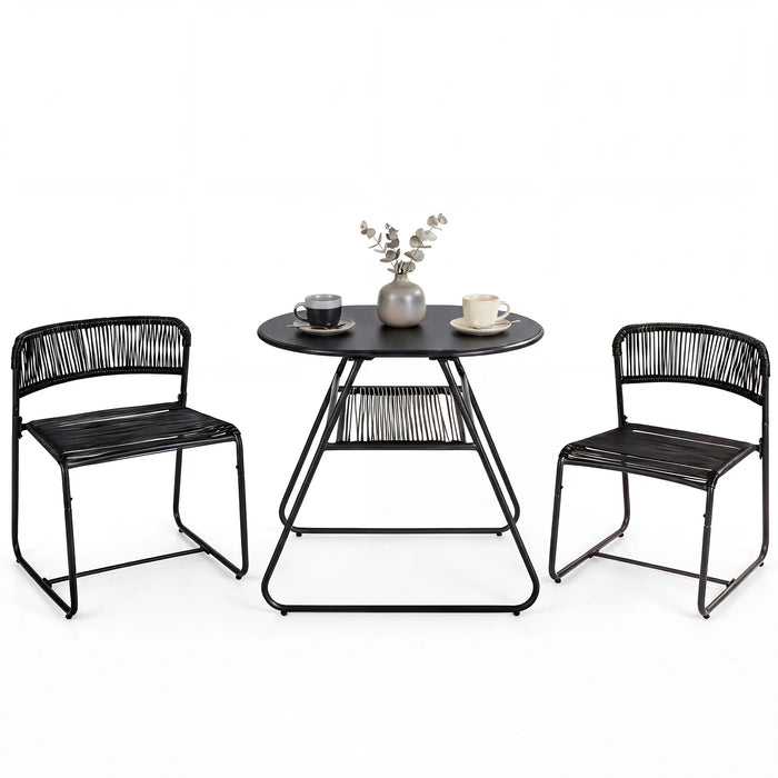 3-Piece Patio Bistro Set with Solid Metal Frame for Porch-Black
