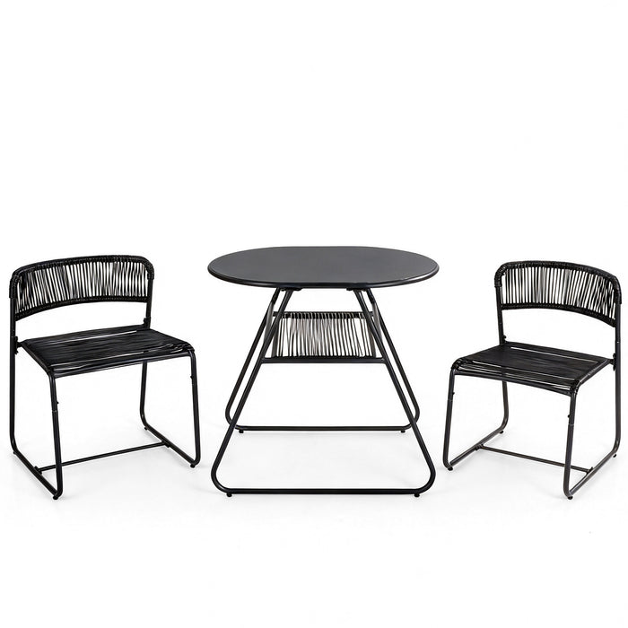 3-Piece Patio Bistro Set with Solid Metal Frame for Porch-Black