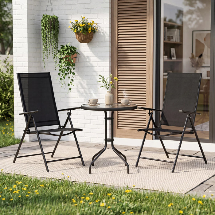 3 Piece Patio Bistro Set with Tempered Glass Coffee Table and Heavy Duty Metal Frame-Black